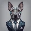 Placeholder: make one realistic business dog that is made of shapes and has a suit on looks a little like crystals