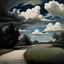 Placeholder: Landscape with nonsense forms, sharp focus, white, blue, shadows, creepy, photorealism, clouds, sky