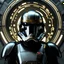 Placeholder: star wars bald male corellian pilot wearing gunmetal grey and black First Order TIE pilot armored flightsuit and helmet with gold trim inside the jedi temple, centered head and shoulders portrait, hyperdetailed, dynamic lighting, hyperdetailed background, 8k resolution, volumetric lighting, light skin, fully symmetric details