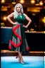 Placeholder: full body of very beautiful ukrain lady wearing green_black pretty midi flared dress ,white gray hair ,standing idle pose in studio