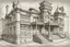 Placeholder: Can you based on the image create an old antique architectural plan sketch from the front of it.