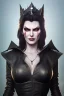 Placeholder: Amy Dumas as evil queen in black leather, leather, busty, cleavage, angry, rage, stern look. character design by cory loftis, fenghua zhong, ryohei hase, ismail inceoglu and ruan jia. unreal engine 5, artistic lighting, highly detailed, photorealistic, fantasy