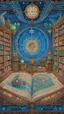 Placeholder: Rain and storm of books, compass, stars at the creepy house of the antique maps, diorama in the style of Alphonse mucha