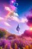 Placeholder: digital illustration, a world full of life divine thrill of biological tranquil sky, flowers, bright color splashes, high detailed 8 k,ufo rainbow