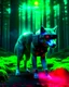 Placeholder: Wolf with futuristic science fiction glasses forest background gray deep red deep green full body hyper-detailed incredible photo-realistic artwork hyper8k