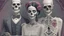 Placeholder: Famous Skeleton Couple Posing together wearing 1920's Hollywood Grandeur; Surreal, Intricately Detailed, Beautiful, Colorful, award-winning, high definition, ultra-detailed, beautiful, rose tones