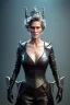 Placeholder: Robin Wright as evil queen in black leather, busty, cleavage, curvy, Claire Underwood, angry, stern look. character design by cory loftis, fenghua zhong, ryohei hase, ismail inceoglu and ruan jia. unreal engine 5, artistic lighting, highly detailed, photorealistic, fantasy