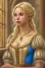 Placeholder: pretty girl, blonde, conventionally attractive, medieval clothes, realism, dreamy, tight top, maternal