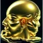 Placeholder: a huge golden inflated sculpture of brain supported by very small beautiful Asian female human bodies,complex surgical instruments,a newborn boy between light and shadow, black background,surrealism, symbolism, minimalism, sculpture by Lucian Freud, Rene Magritte, Salvador Dali