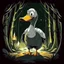 Placeholder: horror cartoon goose in forest with flashlight