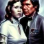 Placeholder: carrie fisher embracing harrison ford, waist up portrait, intricate, oil on canvas, masterpiece, expert, insanely detailed, 4k resolution, cinematic smooth, intricate detail , soft smooth lighting, soft pastel colors,