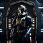 Placeholder: star wars bald male corellian pilot wearing gunmetal grey and black First Order special forces TIE pilot armored flightsuit and helmet with gold trim inside the jedi temple, centered head and shoulders portrait, hyperdetailed, dynamic lighting, hyperdetailed background, 8k resolution, volumetric lighting, light skin, fully symmetric details