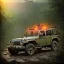 Placeholder: vietnam war. war report. jeep in jungle. poster. bokeh. lens flare. warm lights. high detailed