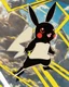 Placeholder: Pikachu has a black, round body with a yellow line in the ears and tail and two zero spots in the cheeks