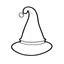 Placeholder: A black and white cute drawing of a Santa's hat. Only outline, white background,for kids