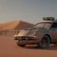 Placeholder: 3d rendering. futuristic steampunk car. Buried in desert sand. Lost in Time