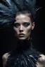 Placeholder: hyperrealistic scene YSL editorial photograph vogue of- mid-portrait of beautiful HD face model wears Alexander wang vogue dark style of clothing made of little iridescent bird feather, intricate details, highly detailed, cinematography, by pascal blanche rutkowski, artstation hyperrealism painting concept art of detailed character design matte painting, 4k resolution blade runner