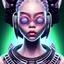 Placeholder: Tokyo Young girl. Afro. Pretty rounded face. Piercings. Headphones. Transparent glasses.Tattoo in face. Intense look. Glowing eyes. Make Up. Geisha mask. Photorealistic. Real light. Kiyoe. Japanese esthetic. Retrofuture. Hip hop. Black panther. Textile texture Detail. Bubble jacket irisdescent. Eyeliner. Guettoblaster. Real reflexion