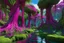 Placeholder: A magenta warped forest with a swamp designed in Maori sculptures painted by Claude Monet
