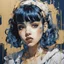 Placeholder: A portrait of a Singer Melanie Martinez face, cyberpunk, painting by Yoji Shinkawa, darkblue and gold tones,