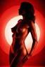 Placeholder: black silhouette of Nude woman, cubism style, cartoon style , series Anima, art photo, red circle on background