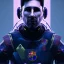 Placeholder: Lionel Messi face, cyberpunk,