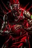 Placeholder: a photorealistic 12k ultra-high-definition rendering of an attractive but mean and cool looking zombie, upclose captured in a dynamic action shot dunking the ball, Wearing a red and white skinny NBA shirt with nail scratch marks, a cool usa sweatband, trendy basketball sneakers, black tights, product photography focus, an explosive and dark background