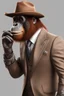 Placeholder: Anthropomorphic orangutan with brown cowboy hat, hyper-realistic suit and tie 8k