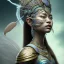 Placeholder: Sango fantasy, fantasy magic, intricate, sharp focus, illustration, highly detailed, digital painting, concept art, matte, art germ and Paul Lewin and Kehinde Wiley, masterpiece Mayan princess dancer head bronze feather's' Asian Latin girl nice breast Thai hair turquoise silver blue sky