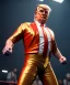 Placeholder: Donald trump wrestling fighter, naked torso, color breeches, suspenders, retro style, 80s, hot ambient, photo studio, red, gold, vibrant color, gradient, highly detailed, art stations, concept art, smooth, unreal engine 5, god rays, ray tracing, RTX, lumen lighting, ultra detail, volumetric lighting, 3d, finely drawn, high definition, high resolution.