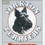 Placeholder: circle containing a black and white image of a terrier