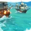Placeholder: Two pirate ships fight each other at sea. Firing cannons.