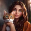 Placeholder: very beautiful realistic cartoon girl with cat