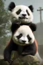 Placeholder:  panda, dramatic lighting, hyper-realistic, full body, Delorean