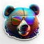 Placeholder: sticker on white background, 3d Head of a Bear with sunglasses, psychedelic, octane render, unreal engine 5, DMT art, funny, smiling