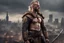 Placeholder: photorealistic portait of henry cavell as viking with blonde undercut tribal tattoos wearing modern mercenary uniform fantasy dark cityscape