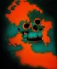 Placeholder: broken skull. black background. smoke and explode. particles in air. teal and orange. abstract. beksinski.