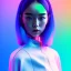 Placeholder: asian woman teenager, few freckles, padded coat, retro futuristic, latex dress, gradient color, BLUE, PINK, CYAN, neon, insanely detailed, 16k resolution, perfect eyes, cinematic smooth, intricate detail