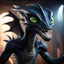 Placeholder: the alien xenomorph as a disney dragon like in "how to train your dragon" with big white eyes and a goofy look on its face