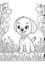 Placeholder: cute coloring page, sketch style, cute baby dog in the park, cartoon, white and black, withe background, no shadows, outline.