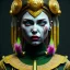 Placeholder: Ukrainian woman, rounded face, blood, black, flower, green, samurai helmet, decorative color feathers, retro, bamboo, leather, soft color, highly detailed, art stations, concept art, smooth, unreal engine 5, god rays, ray tracing, RTX, lumen lighting, ultra detail, volumetric lighting, 3d, finely drawn, high definition, high resolution.