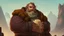 Placeholder: fantasy style illustration: a huge giant man. On this man was a huge mantle made of thick linen, and he girded himself with a belt of five fathoms, and his beard is like a stack of cornsilk. The man stand in the stone city.