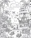 Placeholder: Pirates of the Caribbean: Skull Island Jungle Exploration Coloring Page: Create an intricate coloring page capturing the essence of Skull Island's dense jungle from the Pirates of the Caribbean movie. Depict towering trees, winding hidden paths, and exotic wild animals awaiting vibrant interpretations. Integrate iconic elements like the Black Pearl sailing on the horizon or discreetly placed treasure chests, inviting enthusiasts to bring this adventurous scene to life with their black and white