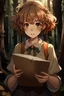 Placeholder: Manga L'atelier des sorciers sorcières cheveux bouclé marron et court qui lance un sort avec son carnet dans une forêt