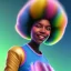 Placeholder: Ultra realistic photo. volumetric lighting , scientist. Young black woman, young, big smile. Joy. smiling. Afro futurism. Afro puffs. Blue hair. Ombré hair Cotton candy