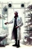 Placeholder: Wide angle view (((((cyberpunk laboratory. white hair clint eastwood in a labcoat. muted colors.))))) by Jean-Baptiste Monge