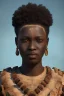 Placeholder: african head portrait, warrior costume, village, meditation, woods, galaxy sky, 8k quality