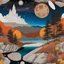 Placeholder: Peaceful, colourful, Max Ernst, Egon Schiele, Hiroshige, night sky filled with galaxies and stars, trees, flowers, rock formations, one-line drawing, sharp focus, 8k, 3d, silver rust