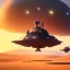 Placeholder: octane render volumetric desert environment, Ralph McQuarrie style painting of an armored hovercraft with cannon, floating in the air, highly detailed, minutiae, nimbus storm, renderman, duststorm at sunrise