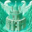 Placeholder: A mint colored mythical coliseum in he sky painted by MC Escher